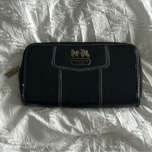 Coach Black Croc-Embossed Wallet with Gold Details